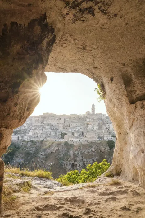 Framed Print : Sunset from a grotto cave in La Murgia Belvedere, Matera, Basilicata, Italy