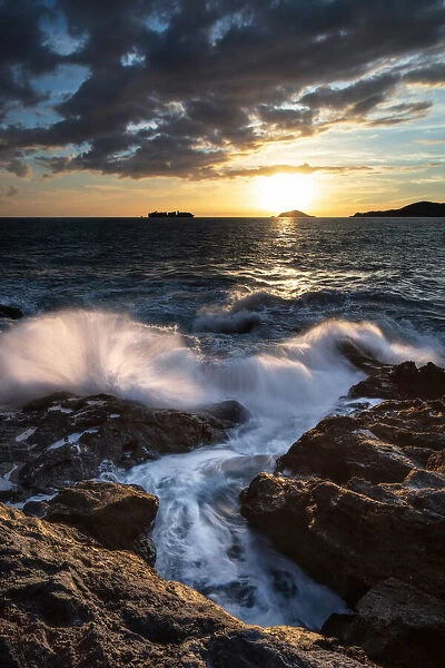 Sunset in the Gulf of Poets on the Tellaro cliff, municipality of Lerici
