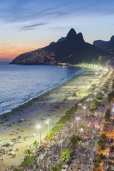 Sunset over Ipanema Beach and Dois Irmaos (Two Brothers) mountain, Rio de Janeiro