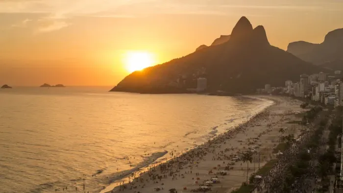 Framed Print : Sunset over Ipanema Beach and Dois Irmaos (Two Brothers) mountain, Rio de Janeiro Framed Print : Sunset over Ipanema Beach and Dois Irmaos (Two Brothers) mountain, Rio de Janeiro