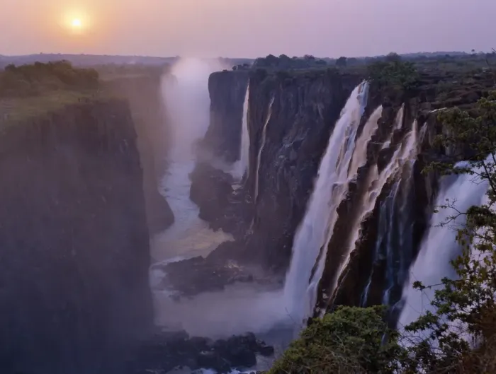Framed Print : Sunset over the magnificent Victoria Falls Framed Print : Sunset over the magnificent Victoria Falls
