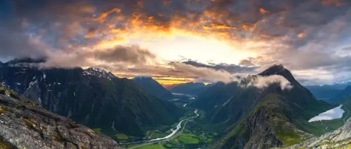 Framed Print : Sunset over the majestic Troll Wall and Venjesdalen mountain seen from Romsdalseggen