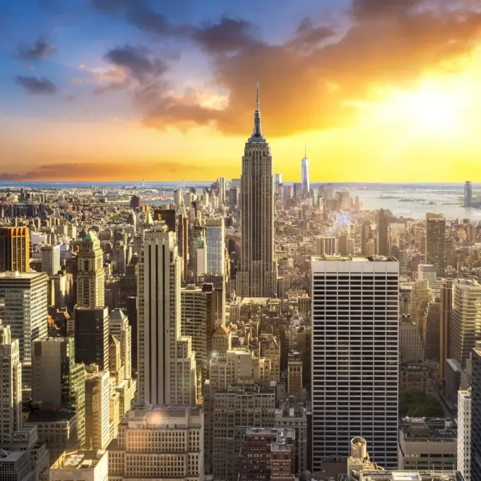 Framed Print : Sunset over Manhattan with view towards the Empire State Building, New York City, USA Framed Print : Sunset over Manhattan with view towards the Empire State Building, New York City, USA