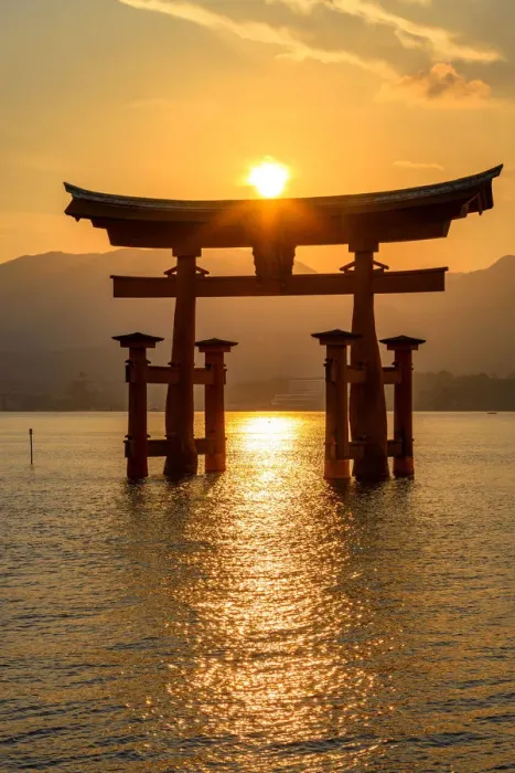 Framed Print : Sunset on Miyajima island, Itsukushima red torii, Japan Framed Print : Sunset on Miyajima island, Itsukushima red torii, Japan