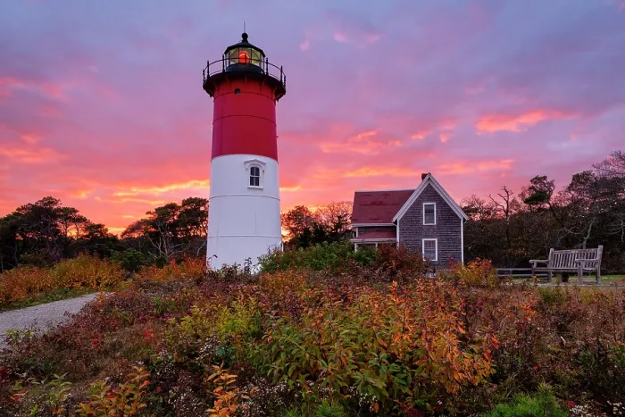 Framed Print : Sunset from Nauset Beach Lighthouse on Cape Cod, Eastham, Massachusetts, USA Framed Print : Sunset from Nauset Beach Lighthouse on Cape Cod, Eastham, Massachusetts, USA
