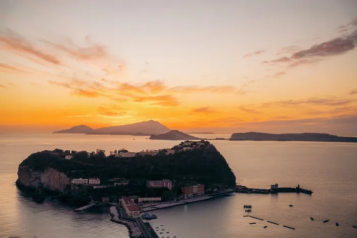 Framed Print : Sunset over Nisida island, Naples, Campania, Italy, showing the island's unique landscape Framed Print : Sunset over Nisida island, Naples, Campania, Italy, showing the island's unique landscape