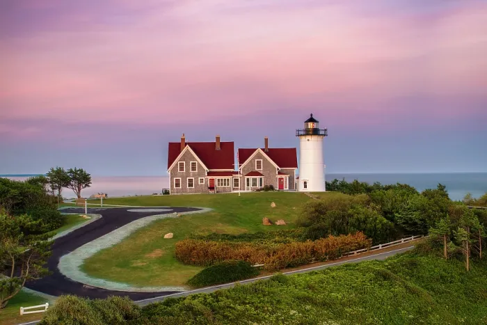 Framed Print : Sunset at Nobska Lighthouse, Cape Cod, Falmouth, Massachusetts, USA