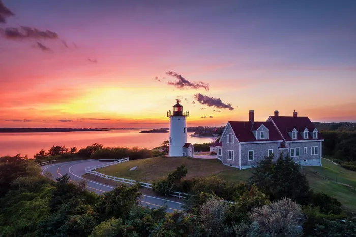 Framed Print : Sunset over Nobska Lighthouse, Cape Cod, Falmouth, Massachusetts, USA