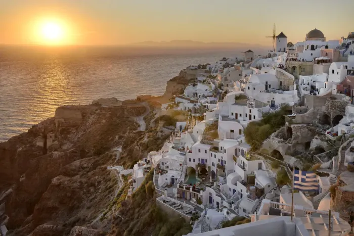 Framed Print : Sunset in Oia, Santorini, Kyclades, South Aegean, Greece, Europe