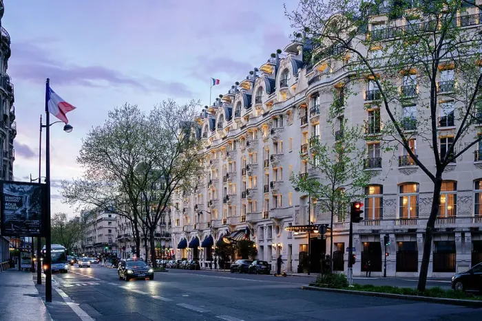 Framed Print : Sunset in Paris, buildings and road illuminated. France