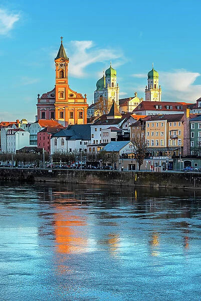 Sunset of Passau on the river Danubio Europe, Germany, Passau, Bavaria district