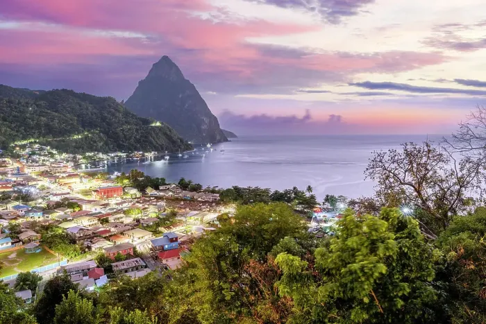 Framed Print : Sunset Piton Mountain Views Soufriere, Saint Lucia