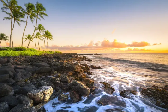 Framed Print : Sunset in Poipu beach park, Kauai island, Hawaii, USA Framed Print : Sunset in Poipu beach park, Kauai island, Hawaii, USA