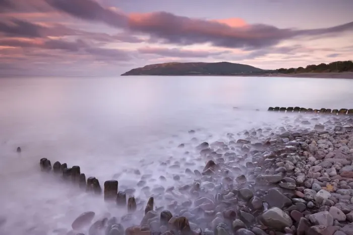 Framed Print : Sunset over Porlock Beach, Exmoor National Park, Somerset, England. Autumn