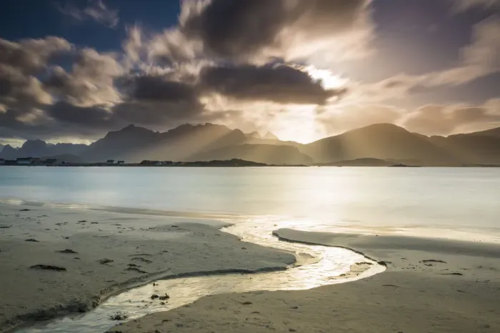 Framed Print : Sunset over Ramberg Beach, Lofoten Islands, Norway Framed Print : Sunset over Ramberg Beach, Lofoten Islands, Norway