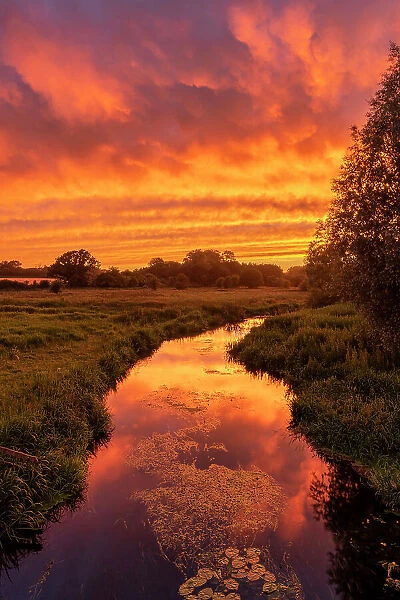 Sunset Reflecting in River Yare, Marston Marsh, Norwich, England
