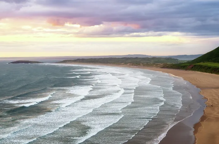 Framed Print : Sunset at Rhossili Bay Beach, Gower Peninsula, Swansea, Wales Framed Print : Sunset at Rhossili Bay Beach, Gower Peninsula, Swansea, Wales