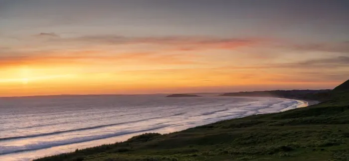 Framed Print : Sunset over Rhossili Bay, Gower Peninsula, Wales