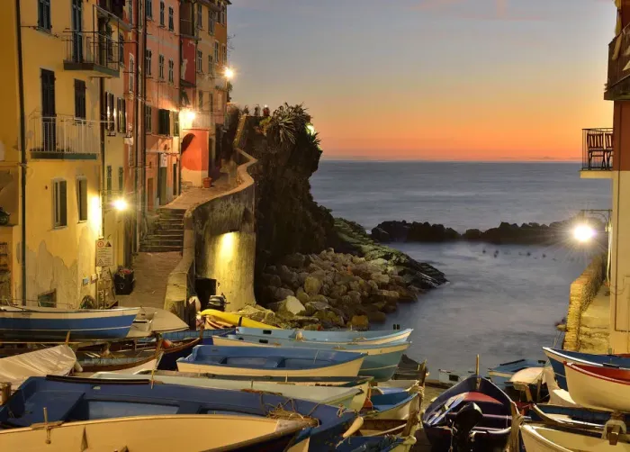 Framed Print : sunset in riomaggiore, la spezia province, cinque terre, liguria, italy
