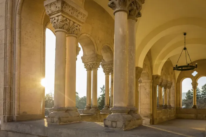 Framed Print : Sunset at the Romanesque Hall on the terrace of Bad Homburg Castle, Taunus, Hesse, Germany Framed Print : Sunset at the Romanesque Hall on the terrace of Bad Homburg Castle, Taunus, Hesse, Germany