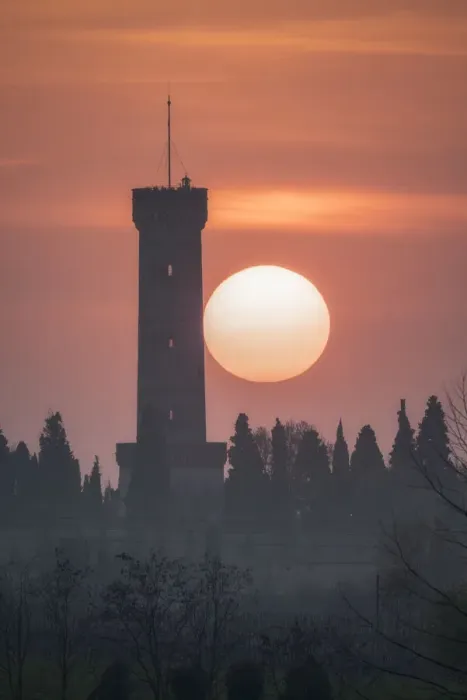 Framed Print : Sunset in San Martino tower, city of Desenzano del Garda, Italy, Lombardia, Brescia