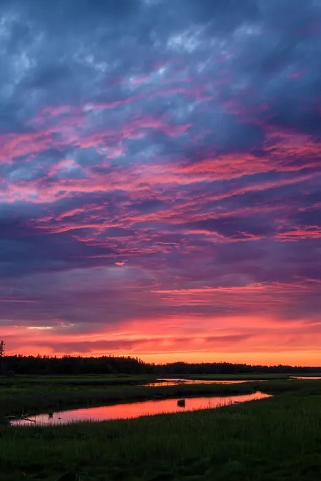 Framed Print : Sunset skies over a salt marsh, Beresford, New Brunswick, Canada Framed Print : Sunset skies over a salt marsh, Beresford, New Brunswick, Canada