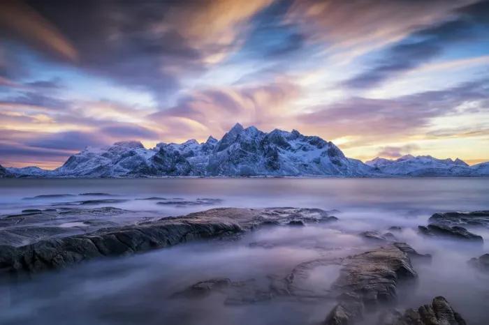 Framed Print : Sunset Sky over Flakstad, Lofoten Islands, Norway Framed Print : Sunset Sky over Flakstad, Lofoten Islands, Norway