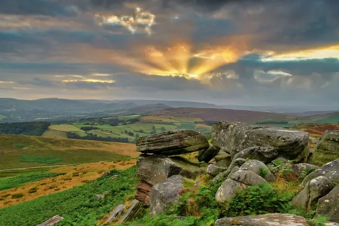 Framed Print : Sunset from Stanage Edge, Peak District National Park, Derbyshire, England Framed Print : Sunset from Stanage Edge, Peak District National Park, Derbyshire, England