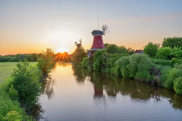 Framed Print : Sunset at the Twinmills of Greetsiel, Krummhorn, East Frisia, Lower Saxony, Germany Framed Print : Sunset at the Twinmills of Greetsiel, Krummhorn, East Frisia, Lower Saxony, Germany