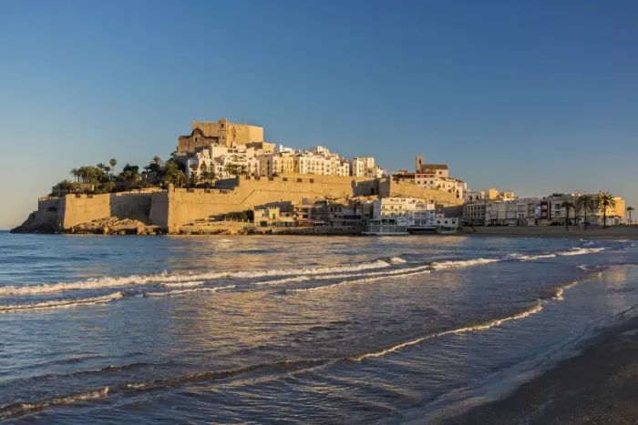 Framed Print : Sunset view over the fortified town of Peniscola, Comunidad Valenciana, Spain