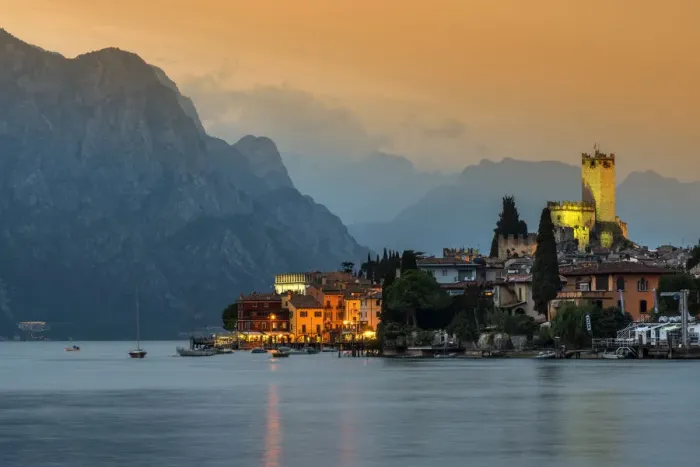 Framed Print : Sunset view of Malcesine, Lake Garda, Veneto, Italy Framed Print : Sunset view of Malcesine, Lake Garda, Veneto, Italy