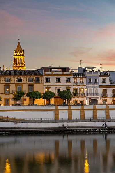 Sunset view of Triana neighbourhood and Guadalquivir river, Seville, Andalusia, Spain