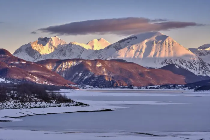 Framed Print : Sunset on Western peaks of the Gran Sasso range covered of snow Framed Print : Sunset on Western peaks of the Gran Sasso range covered of snow