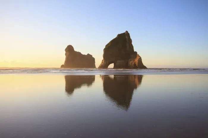 Framed Print : Sunset at Wharariki beach, Tasman, New Zealand