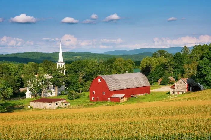 Framed Print : Sunset over white-steeple church and red barn, Green Mountains, Peacham, Vermont, USA Framed Print : Sunset over white-steeple church and red barn, Green Mountains, Peacham, Vermont, USA