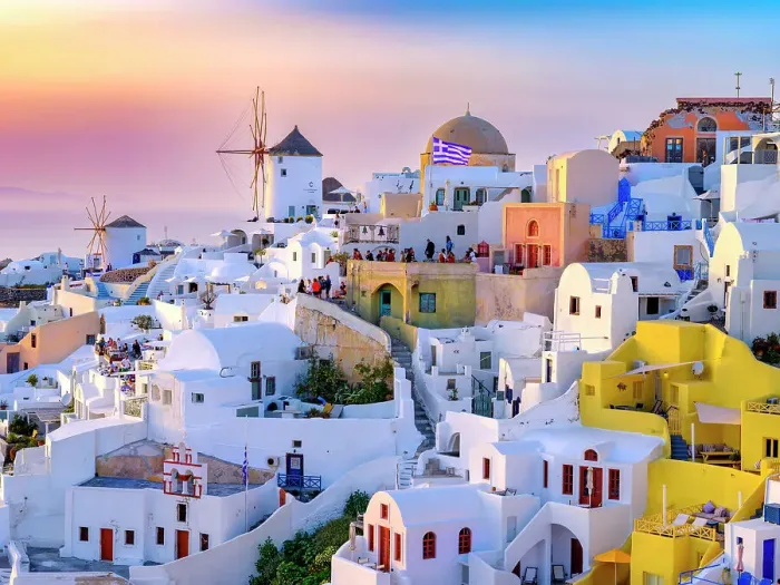 Framed Print : Sunset behind Windmills and classic Greek Architecture, Caldera View, Oia, Santorini, Greece Framed Print : Sunset behind Windmills and classic Greek Architecture, Caldera View, Oia, Santorini, Greece