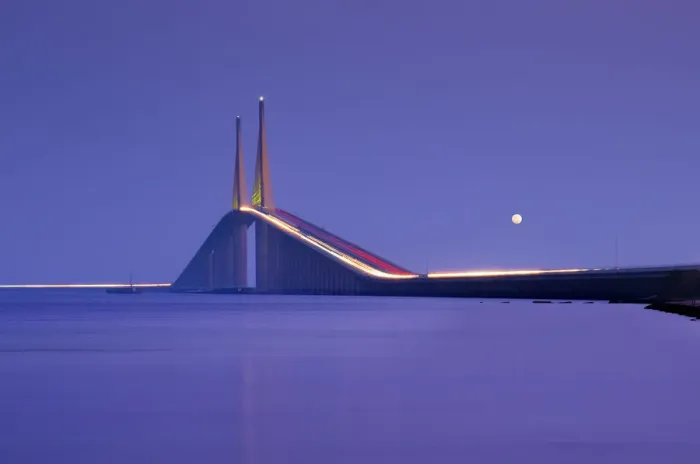 Framed Print : Sunshine Skyway Bridge, Tampa Bay, Full Moon, Saint Petersburg, Florida Framed Print : Sunshine Skyway Bridge, Tampa Bay, Full Moon, Saint Petersburg, Florida