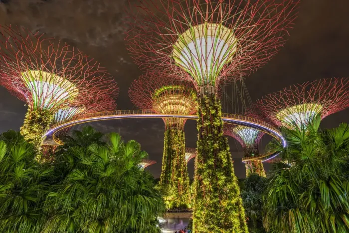 Framed Print : The Supertree Grove light show at Gardens by the Bay nature park, Singapore Framed Print : The Supertree Grove light show at Gardens by the Bay nature park, Singapore