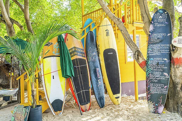 Surf Boards outside La Cabane Beach Restaurant, Batts Rock Bay Beach, Barbados, Caribbean