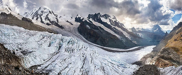 surface of Gornergrat glacier during summer and Matterhorn mountain, Zermatt, Canton of Valais, Visp, Switzerland