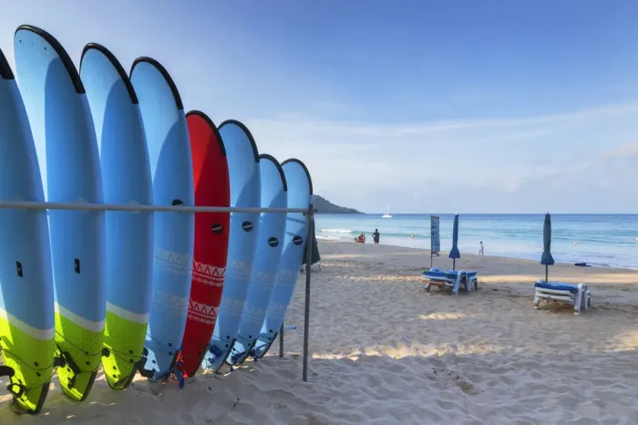 Framed Print : Surfboards on Kata Noi Beach, Phuket, Thailand Framed Print : Surfboards on Kata Noi Beach, Phuket, Thailand
