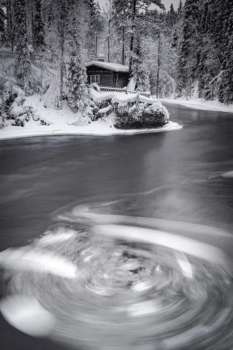 Framed Print : Surreal vortex of icy water surrounding the snowy landscape near Myllykoski old mill, Oulanka National Park, Lapland, Finland Framed Print : Surreal vortex of icy water surrounding the snowy landscape near Myllykoski old mill, Oulanka National Park, Lapland, Finland