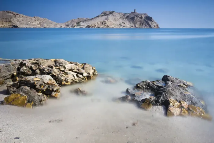 Framed Print : Suwadi Watch Tower seen from Al Sawadi beach, Al Batinah South Governorate, Oman