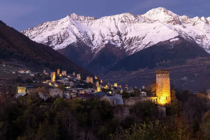 Framed Print : Svan defensive towers of Mestia at night, Mestia, Upper Svaneti (Zemo Svaneti), Georgia Framed Print : Svan defensive towers of Mestia at night, Mestia, Upper Svaneti (Zemo Svaneti), Georgia