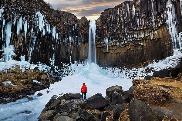 Svartifoss waterfall at sunset, Skaftafell National Park, Hornafjor√∞ur, Austurland, Iceland(MR)