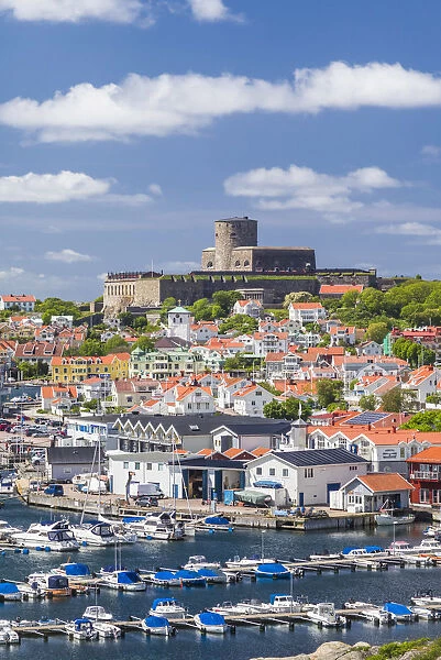 Sweden, Bohuslan, Marstrand, island town view with the 17th century Carlsten fortress