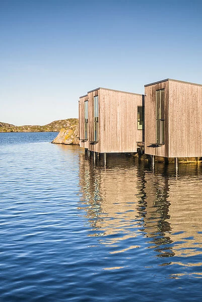 Sweden, Bohuslan, Tjorn Island, Skarhamn, modern cabins by the Akvarellmuseet