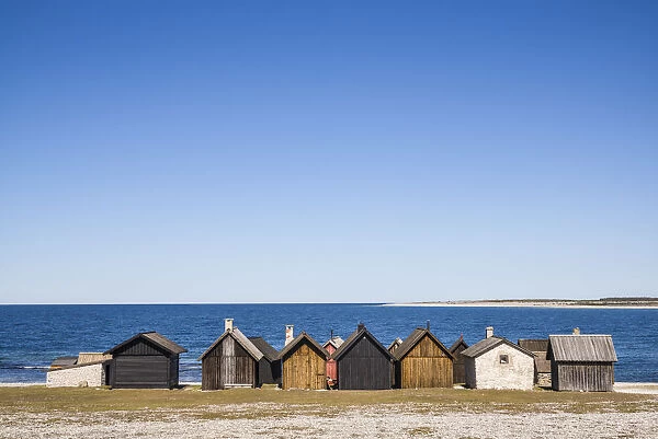 Sweden, Faro Island, Kursviken, coastal farmers fishing shacks