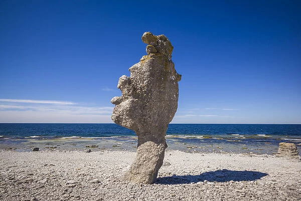 Sweden, Faro Island, Langhammars Area, Langhammar coastal limestone raukar rock