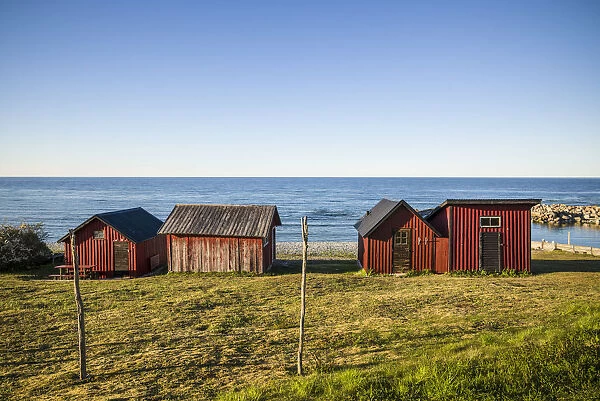 Sweden, Gotland Island, Hallshuk, fishing shacks
